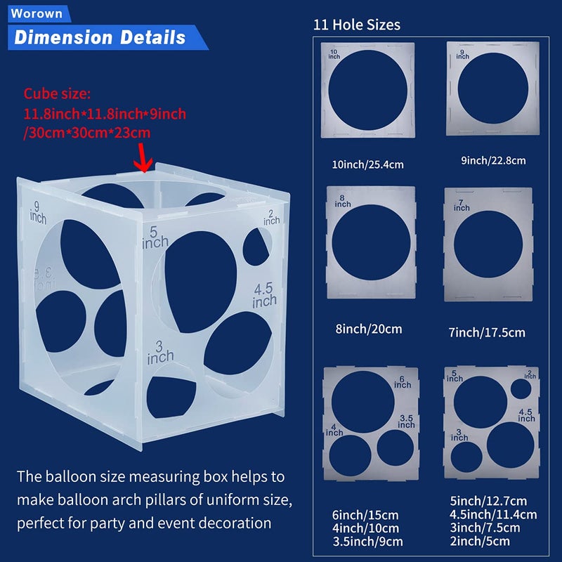 Worown 11 Holes Collapsible Plastic Balloon Sizer Cube Box, 2-10 Inch Balloon Size Measuring Tools for Decorations like Balloons Arch & Column (White) - Image 2